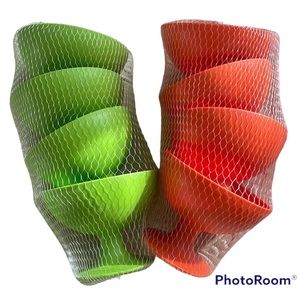 Crate & Barrel Ice Cream Bowls 2 Sets Retro Orange Green Footed 8 Pieces NEW HTF